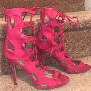 Hot Pink Lace Up Heels USED ONCE